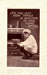 Romance - Lady Chef - Too Hot now, come back- Embossed - in 1910 - 