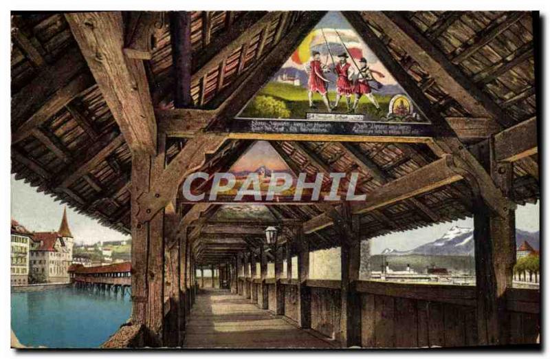 Old Postcard Luzern Kapellbrucke