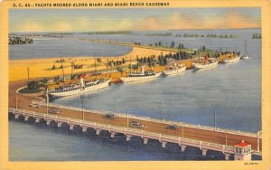 Yachts Moored Along Miami, Miami Beach Causeway Florida  