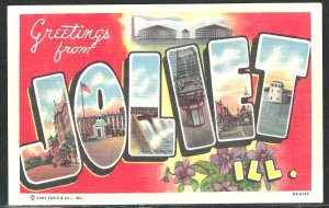 Large Letter: Greetings From Joliet, Illinois, Early Linen Postcard, Unused