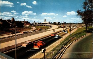 Vtg Junction Edsel Ford and John Lodge Expressway Old Cars Detroit MI Postcard