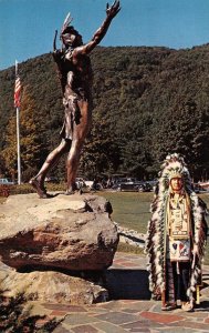 Indian Statue Mohawk Trail, Charlemont, MA Native American '60s Vintage Postcard