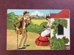 Pervert Stares Woman's Large Breasts Turn to Bare Butt Baby Mechanical Postcard