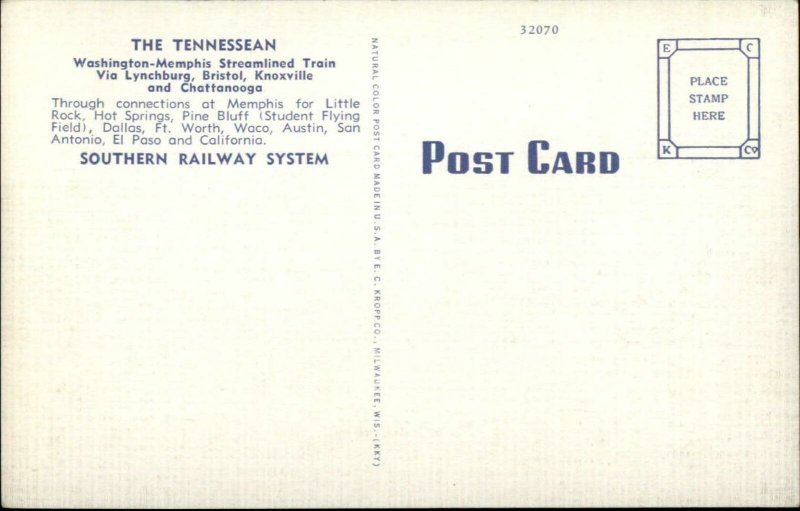 RR Train The Tennesseean LINEN Postcard