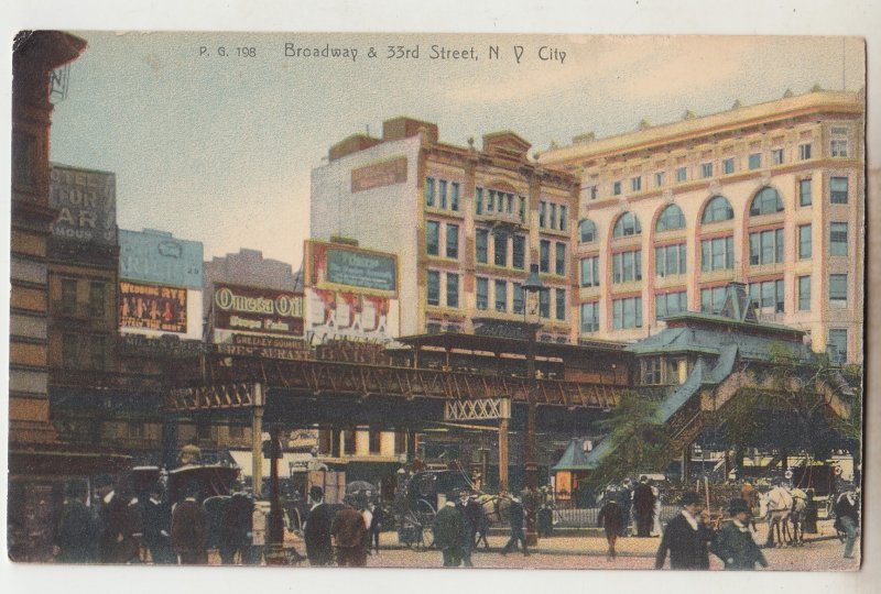 P2983, old postcard horses & wagons people broadway & 33rd street ny city