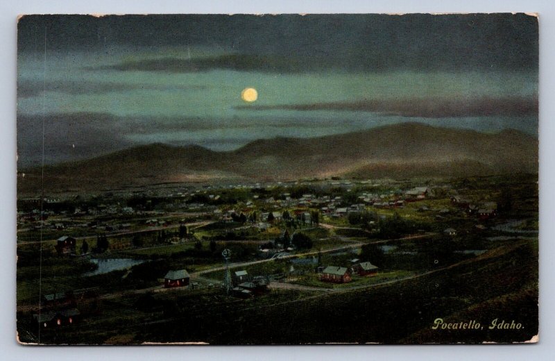 J96/ Pocatello Idaho Postcard c1910 Birdseye Homes Stores Night 266