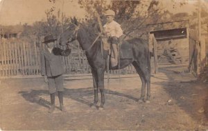Italy Texas Boy Riding Horse Real Photo Vintage Postcard AA26799
