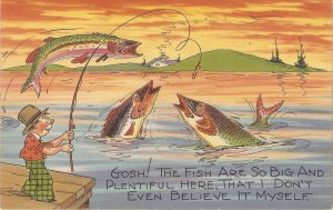 Fishing Humour Lot of three (3) old vintage American postcards