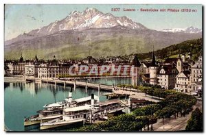 Lucerne - Lucerne - Switzerland - Seebruecke mit Pilatus 2132m - Old Postcard