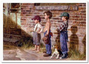 Little Boys players in baseball and Dog Sport by JIM DALY KIDS Modern Postcard