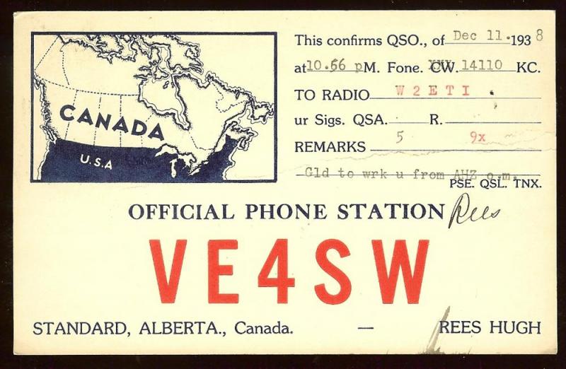 QSL from Canada VE4SW to New Jersey W2ETI