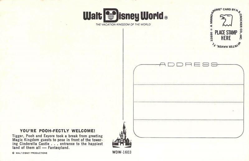 Early Walt Disney World, WDW-1603, Tigger, Pooh and Eeyore,Vintage Postcard