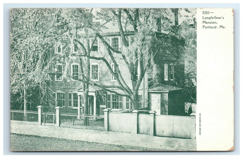 Postcard Longfellow's Mansion, Portland ME Maine udb w/o color G33