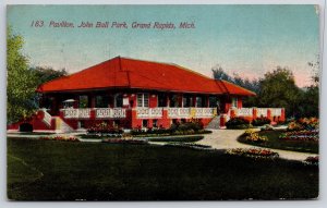 Grand Rapids Michigan~John Ball Park~Garden~Pavilion Bldg~Flowers~1912 Postcard