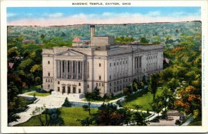 Vtg 1930 Masonic Temple Birdseye View Dayton Ohio OH Unused Linen Postcard