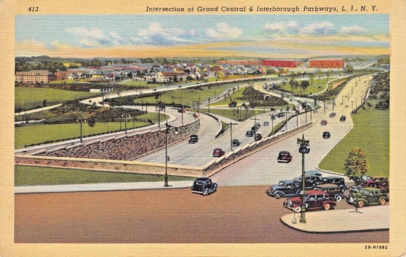 LONG ISLAND NY~INTERSECTION GRAND CENTRAL & INTERBOROUGH PARKWAYS POSTCARD 1920