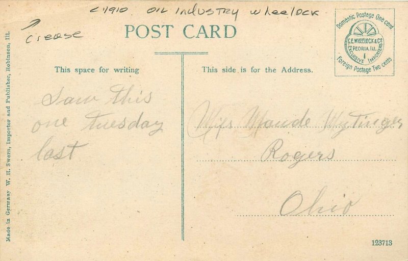 c1910 Robinson Illinois Oil Industry occupation Postcard 25-11327