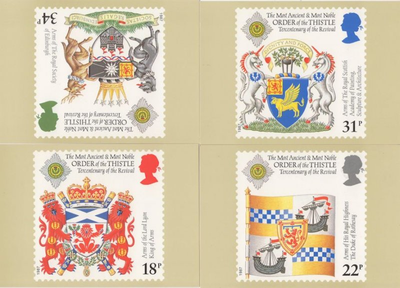 Order Of The Thistle Heraldry PHQ Full Mint Postcard 4x Set