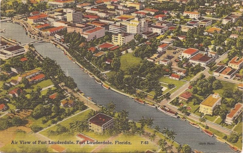 AERIAL VIEW OF FORT LAUDERDALE 1948 FLORIDA LINEN POSTCARD (3)