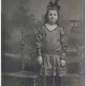 c1910s British Charming Young Girl RPPC Adorable Cute Pompadour Bow Photo A143