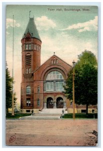 1908 Town Hall, Southbridge, Massachusetts MA Posted Antique Postcard