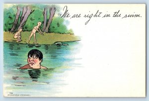 A Sprinkle Artist Signed Postcard Undressed Men We Are Right In The Swim c1910's