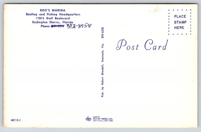 Redington Shores Florida~Boating Scene @ Rocs Marina~Vintage Postcard