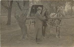c1910 Real Photo Postcard; Well-Dressed Man w Team of Horses & Buggy, Unposted