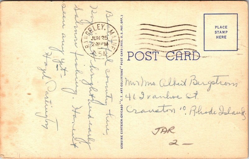 Saddleback Camps Rangeley Lakes Maine ME Linen Postcard PM Cancel WOB Note VTG 