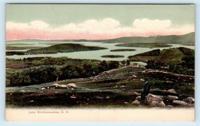 LAKE WINNIPESAUKEE, NH ~BIRDSEYE VIEW  Belknap, Carroll Counties c1900s Postcard