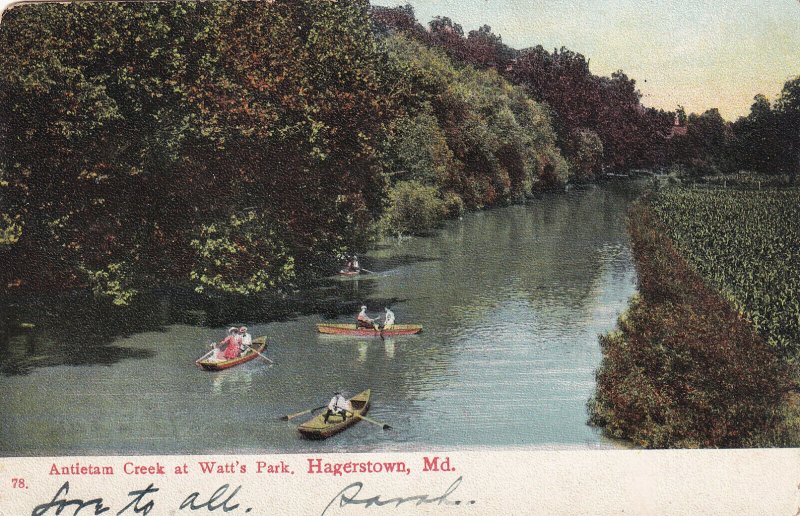 HAGERSTOWN, Maryland, PU-1908; Antietam Creek At Watt's Park, Row Boats