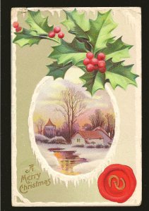 Postmarked 1912 Barrie Ont A Merry Christmas Embossed Color Postcard