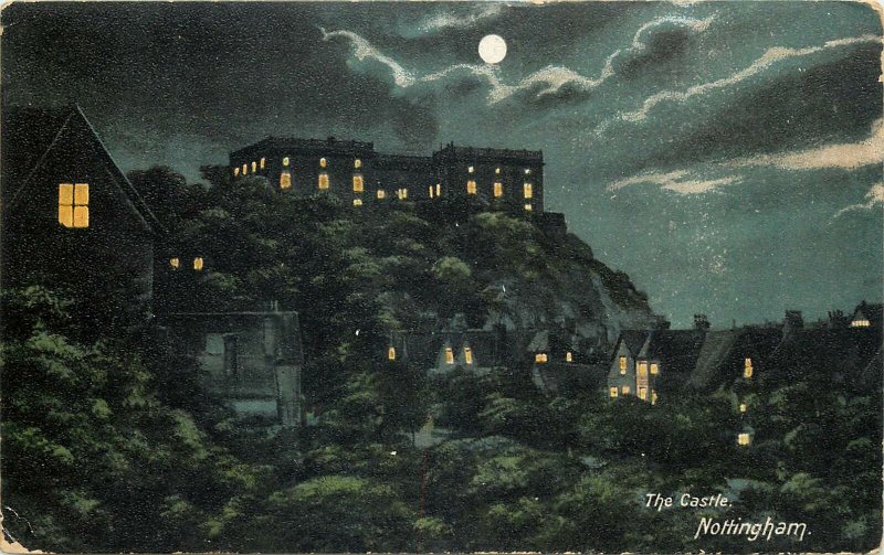 Postcard UK England Nottingham castle night view