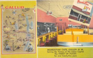 H27/ Gallup New Mexico Postcard Linen Manhattan Café Interior Sign 3View