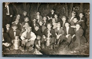 YOUNG MEN GROUP ANTIQUE REAL PHOTO POSTCARD RPPC