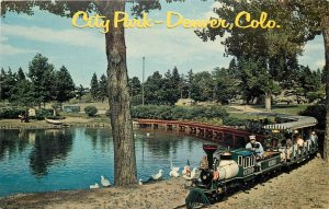 Postcard 1950s Colorado Denver City Park Miniature railroad Lake CO24-3324