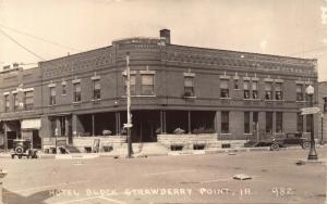 STRAWBERRY POINT IA HOTEL BLOCK-FRANKLIN -DOC HOWARDS OFFICE-REAL PHOTO POSTCARD