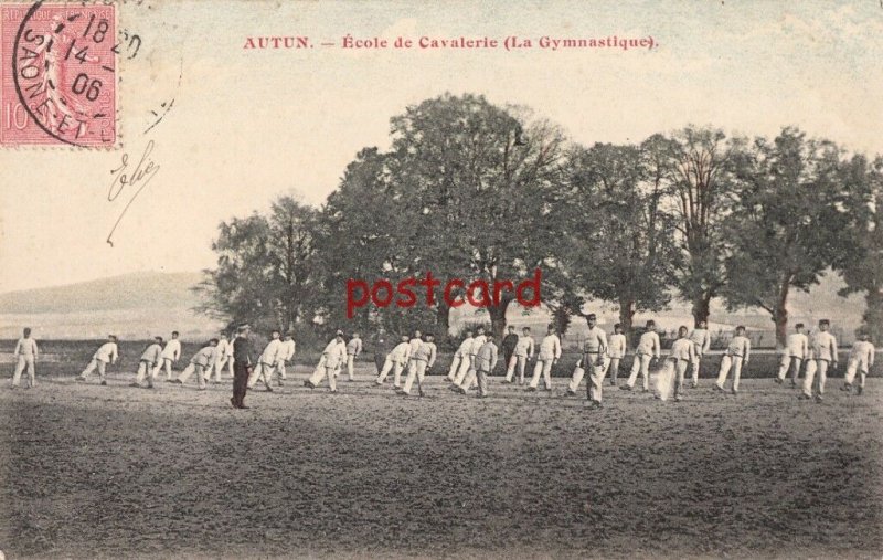 1906 FRANCE Autin Ecole de Cavalerie La Gymnastique, men exercizing in uniform