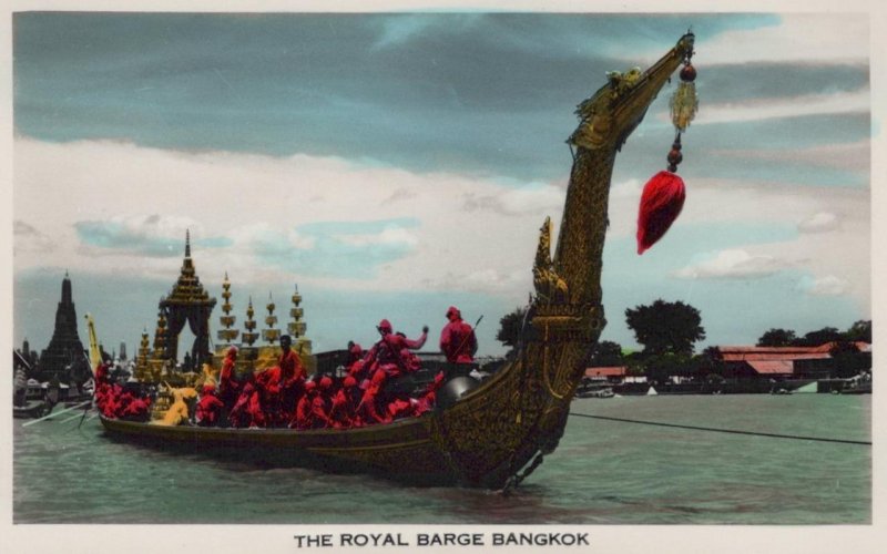 RPPC THE ROYAL BARGE BANGKOK THAILAND REAL PHOTO POSTCARD (c. 1940s)