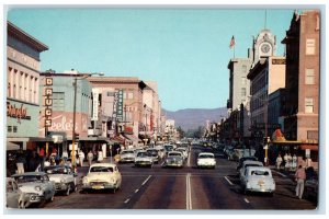 Looking East Fourth Street downtown Drug store Roblee Cars Santa Ana CA Postcard