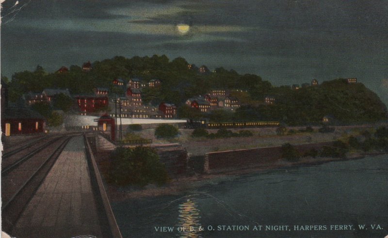 13622 Baltimore & Ohio Station at Night, Harpers Ferry, West Virginia 1918