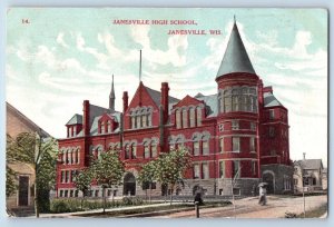 Janesville Wisconsin Postcard Janesville High School Building Exterior View 1908