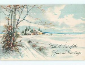 Pre-Linen christmas BEAUTIFUL SNOW-COVERED LANDSCAPE WITH SNOWY HOUSE J1785