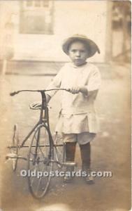 Kid with tricycle Real Photo Bicycle Unused 