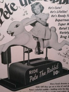 Exhibit Pete The Rabbit Arcade FLYER Original Kiddie Amusement Ride 1952 Rare