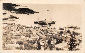 RPPC AERIAL VIEW WRANGELL ALASKA SHIP PORT REAL PHOTO POSTCARD (c. 1930s)