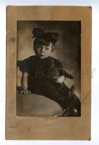 159961 RUSSIA Girl in Black Dress TEDDY BEAR Toy Vintage PHOTO