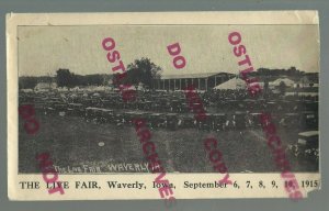 Waverly IOWA 1915 ADVERTISING Envelope COUNTY FAIR Birdseye View MUELLER PHOTO