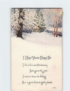 Postcard Christmas Greeting Card with Poem and Snow Scenery Painting/Art Print