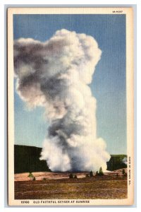 Old Faithful Geyser Yellowstone National Park Wyoming WY UNP Linen Postcard Y9